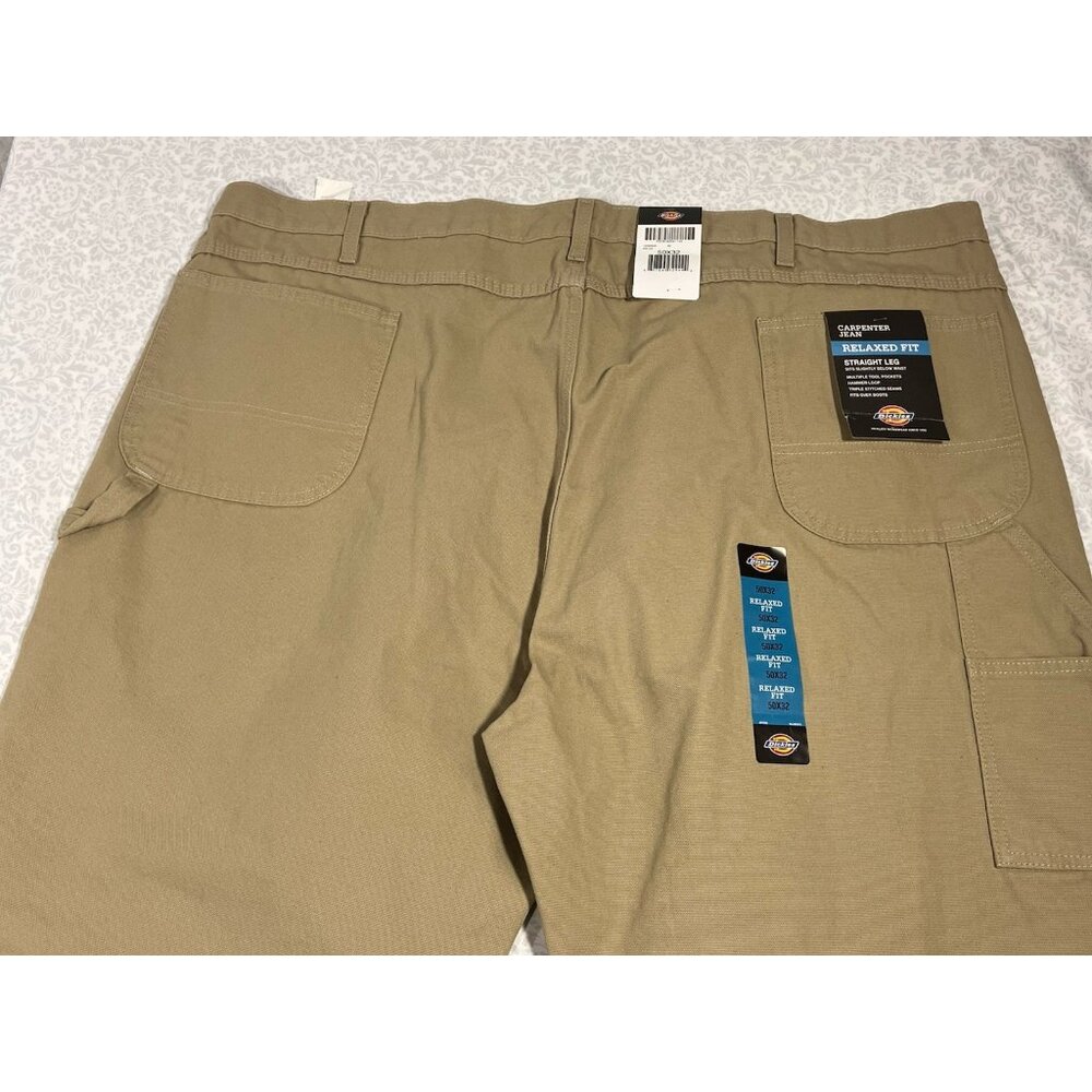 NWT Dickies 50x32 Men’s Carpenter Pants Khakis Straight Leg Relaxed Fit Tan - Picture 9 of 11